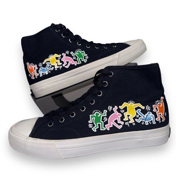 H&M x Keith Haring Canvas High Top Sneakers Navy / Multicolor Men's 9 - Picture 1 of 11